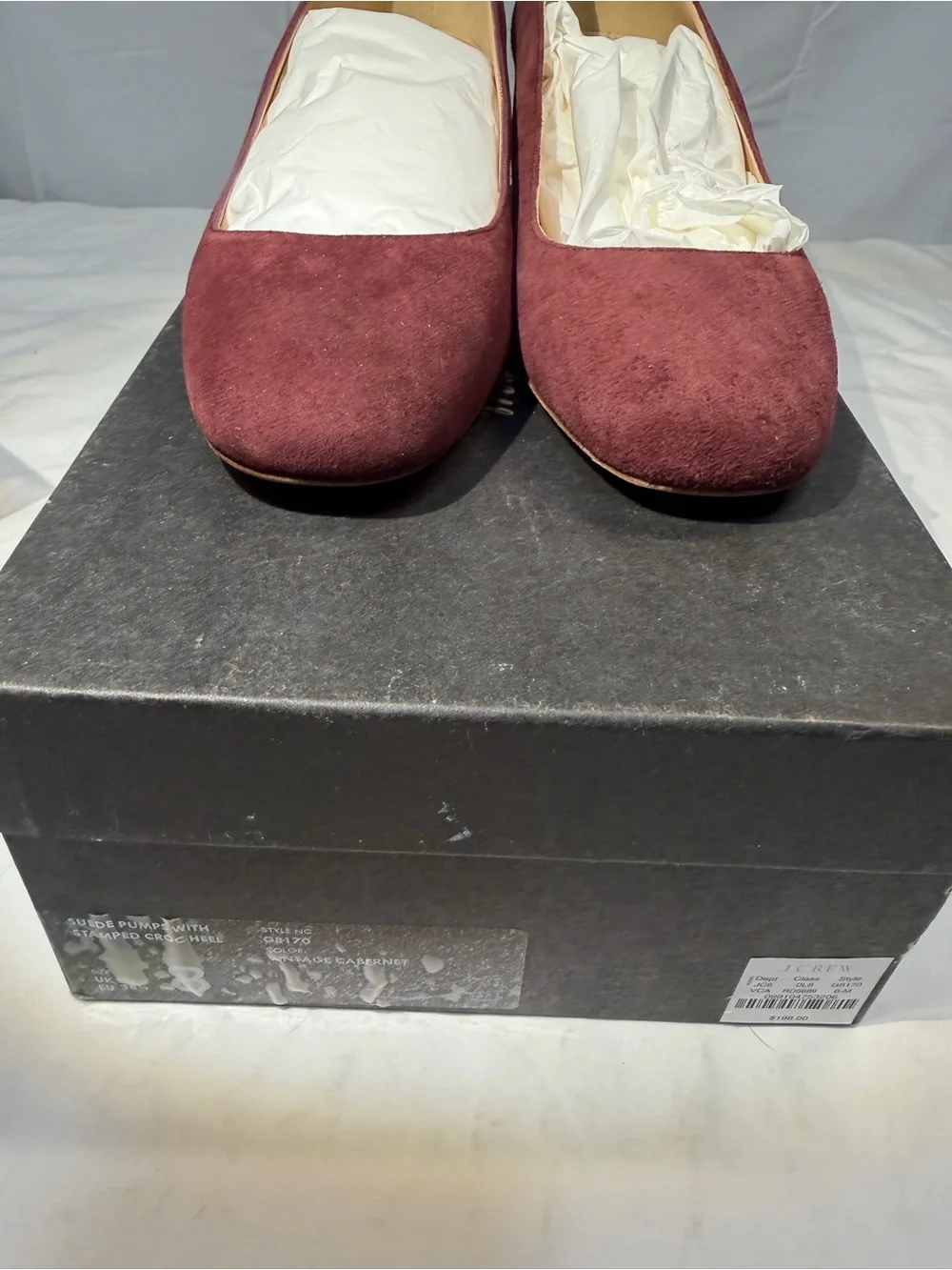 J. Crew Classic Women's Suede Pumps w Stamped Croc Heel. 8Wmn. Vintage Cabernet